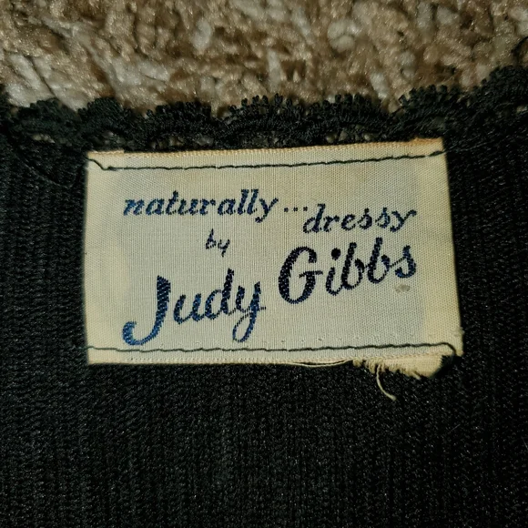 Womens Vintage Union Made Dress 70s Black knit S small macrame lace Judy Gibbs - Picture 8 of 15